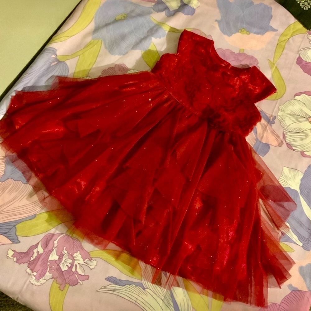 Like New Jona Michelle Burgundy Layered Bow Tulle Sequin dress
